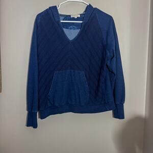 Bearpaw Blue Quilted Mixed Media Hoodie Sweatshirt Kangaroo Pocket Size M